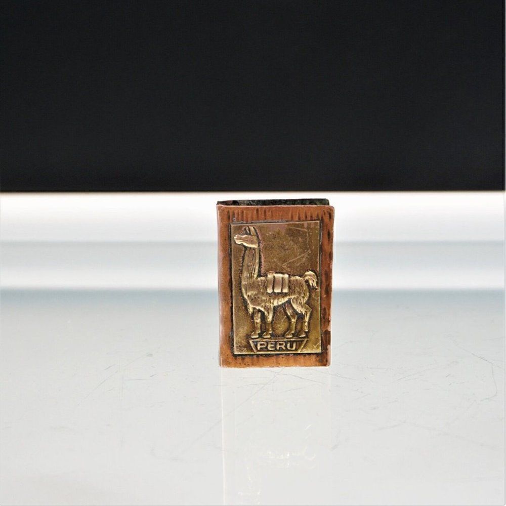 Vintage Llama Alpaca Brass Copper Matchbox Cover Peru